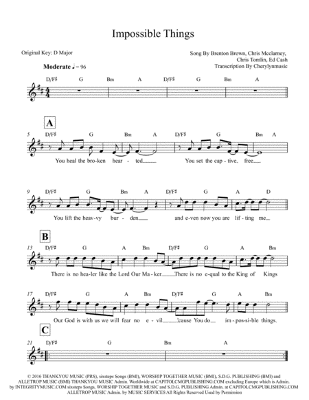 impossible things chris tomlin lead sheet preview