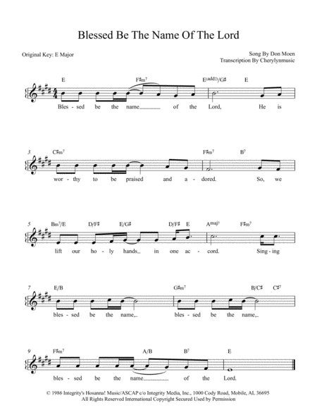 bless be the name of the lord lead sheet preview