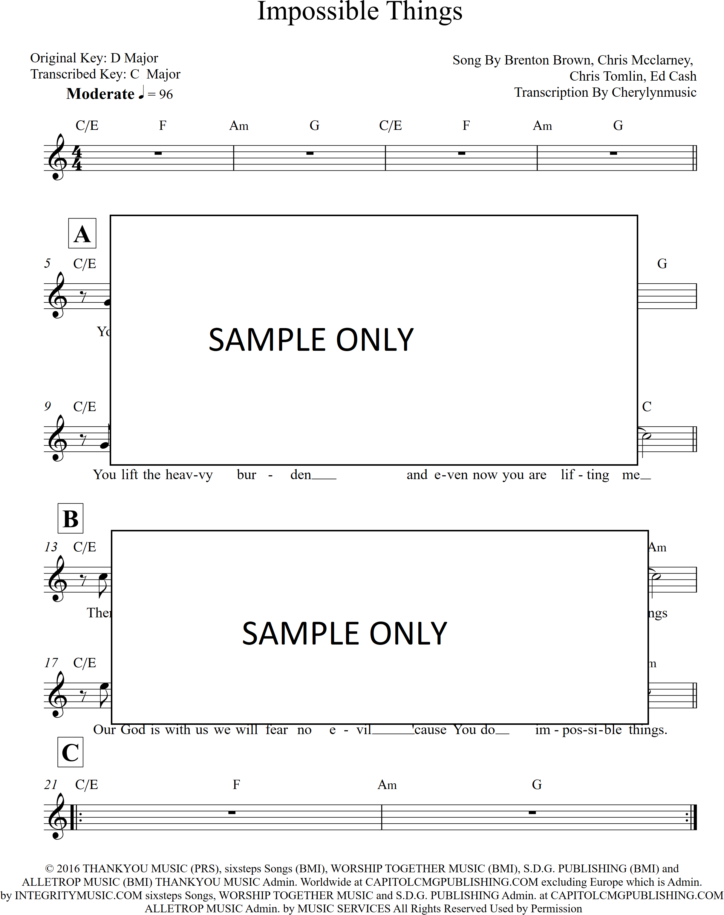 impossible things chris tomlin lead sheet preview