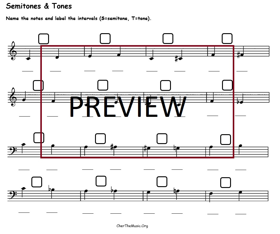 preview of semitone and tones worksheet for beginners