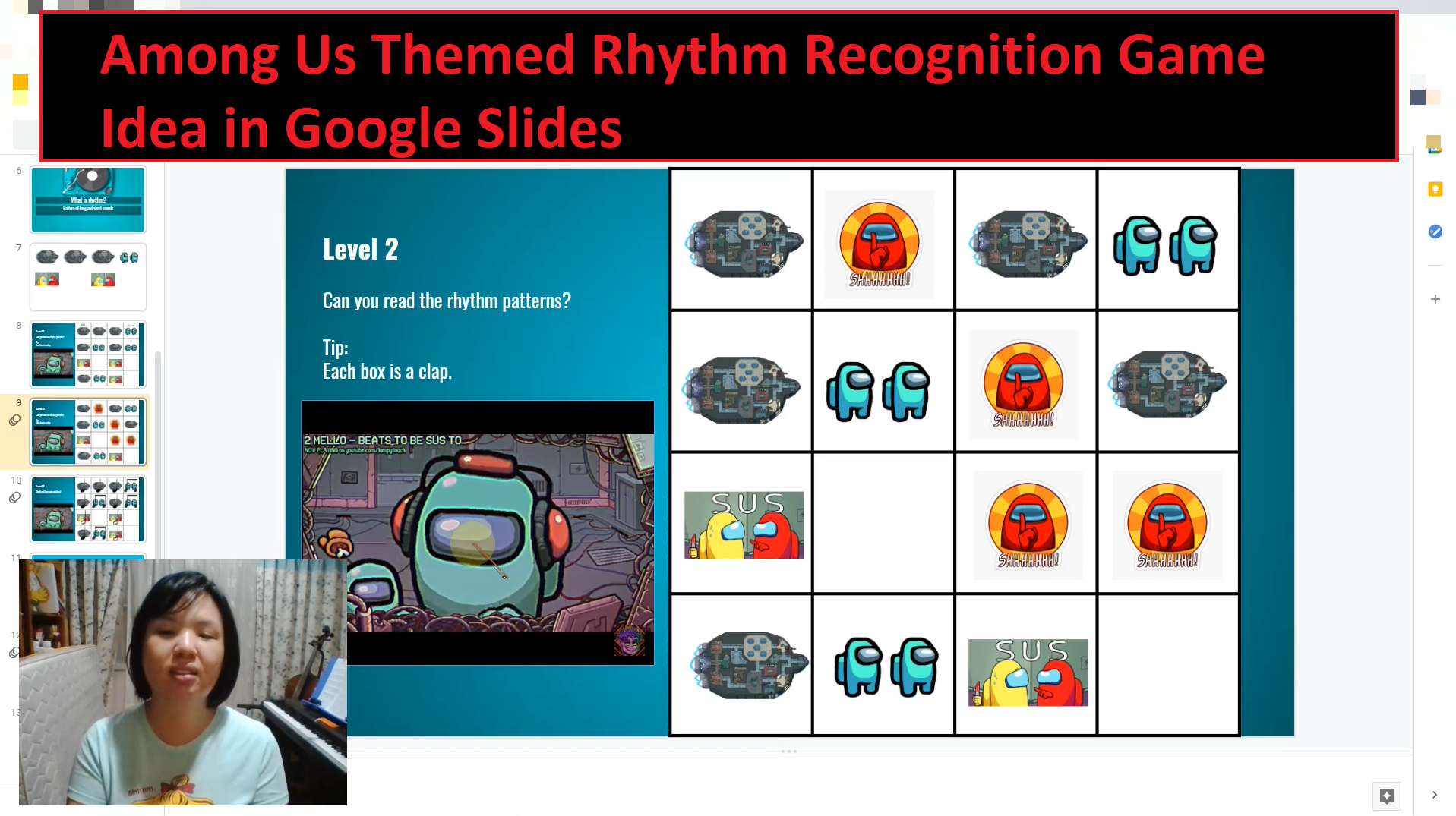 Among Us Themed Rhythm Recognition Game Idea in Google Slides