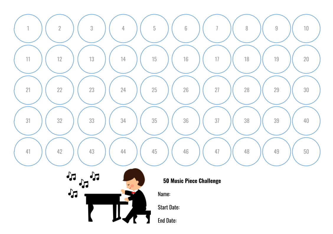 50 Music Pieces Challenge Chart and List