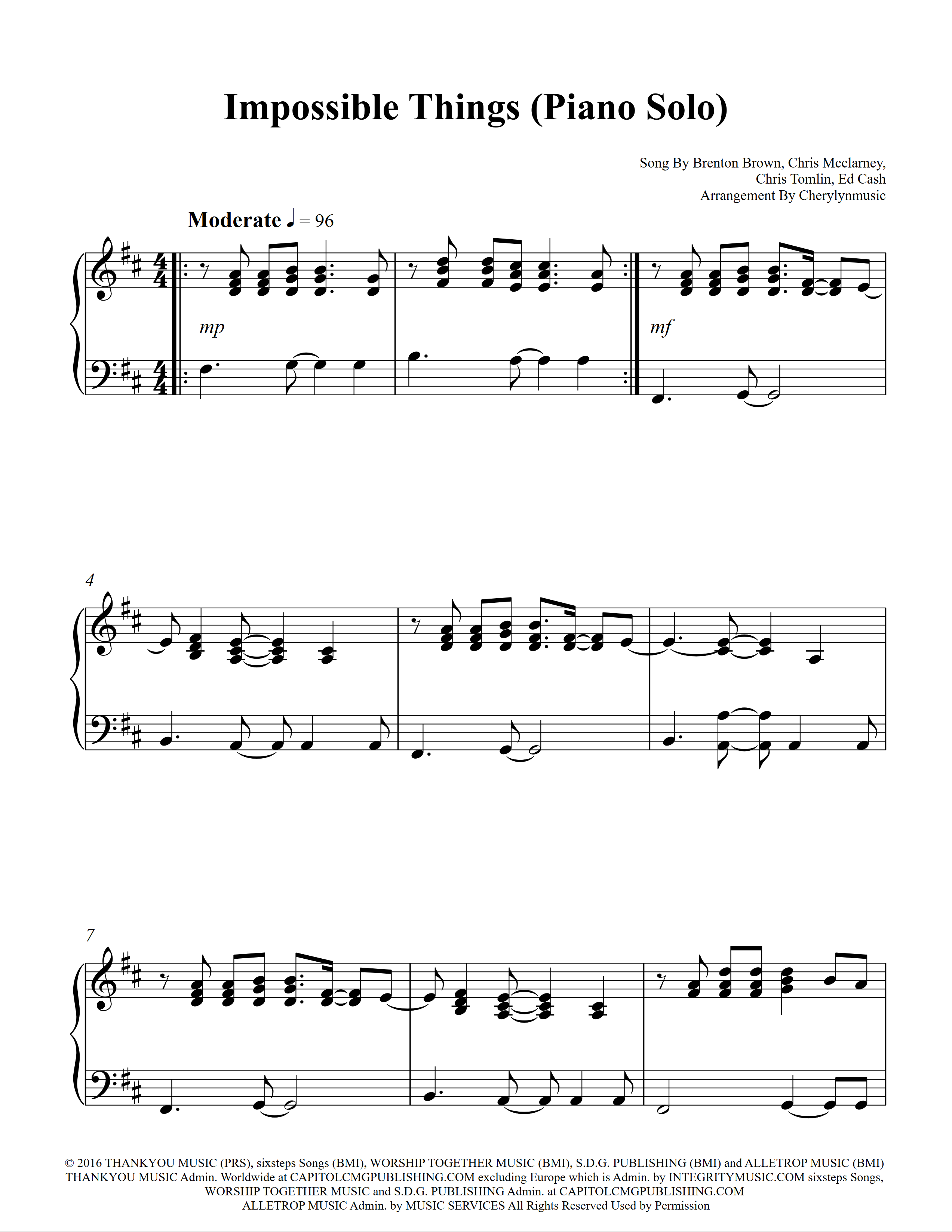 Impossible things piano solo first page preview