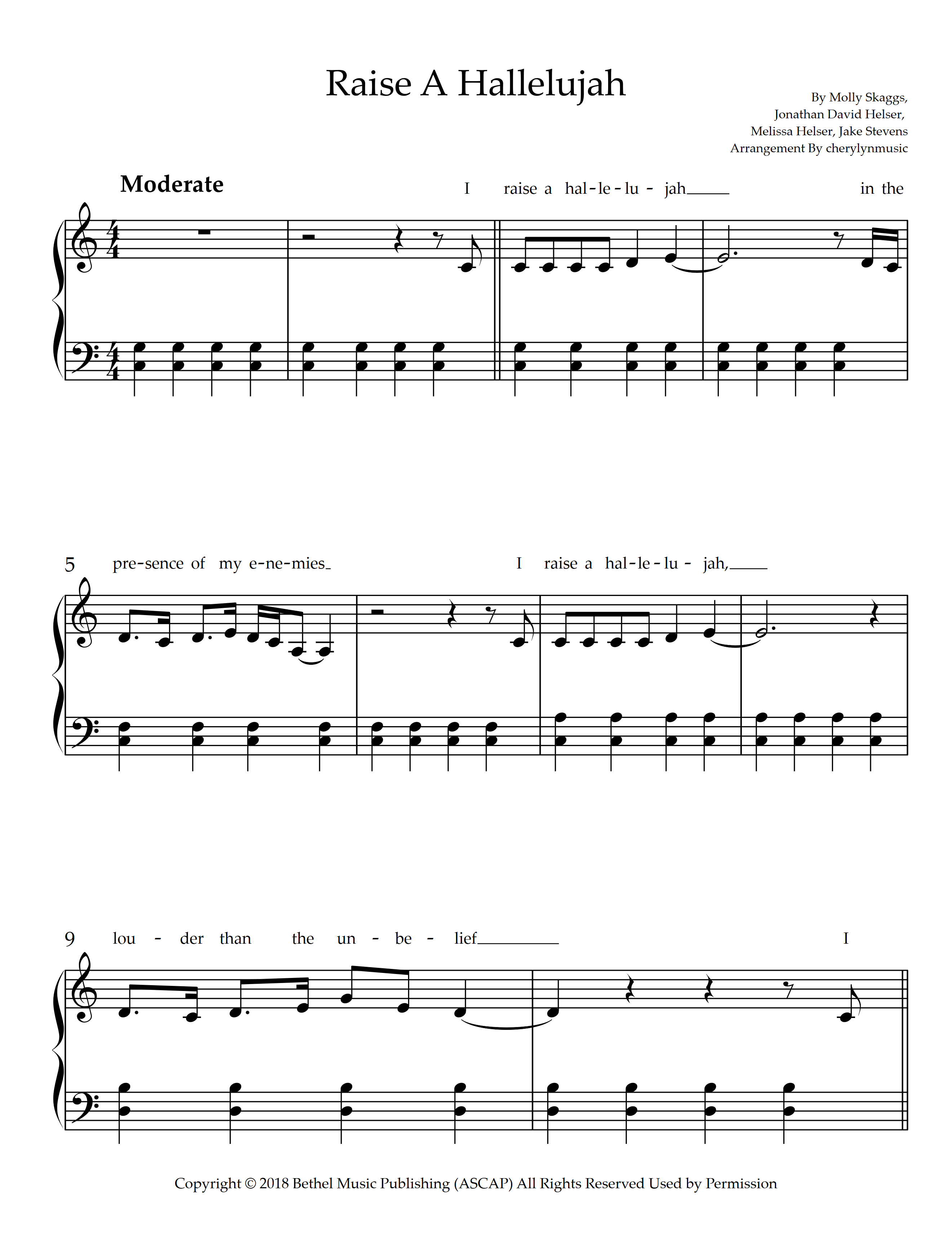 Raise A Hallelujah piano sheet preview