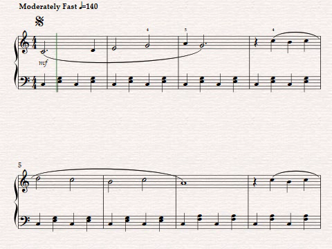 piano sheet sample of the first eight bars of ???? [Da Di Hui Chun] for piano solo 