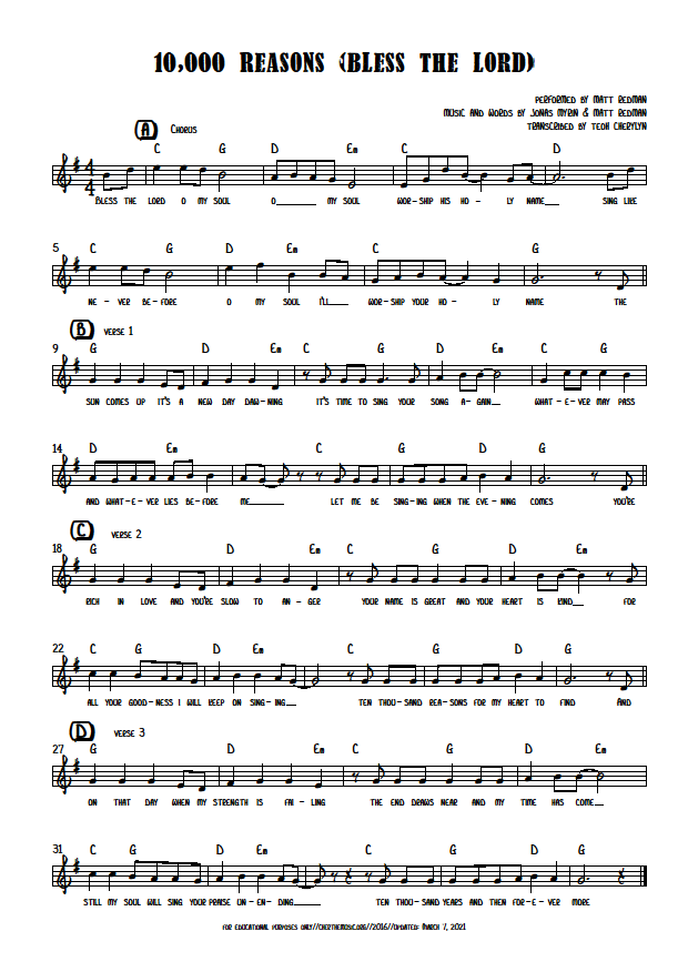 10000 reasons bless the lord lead sheet preview