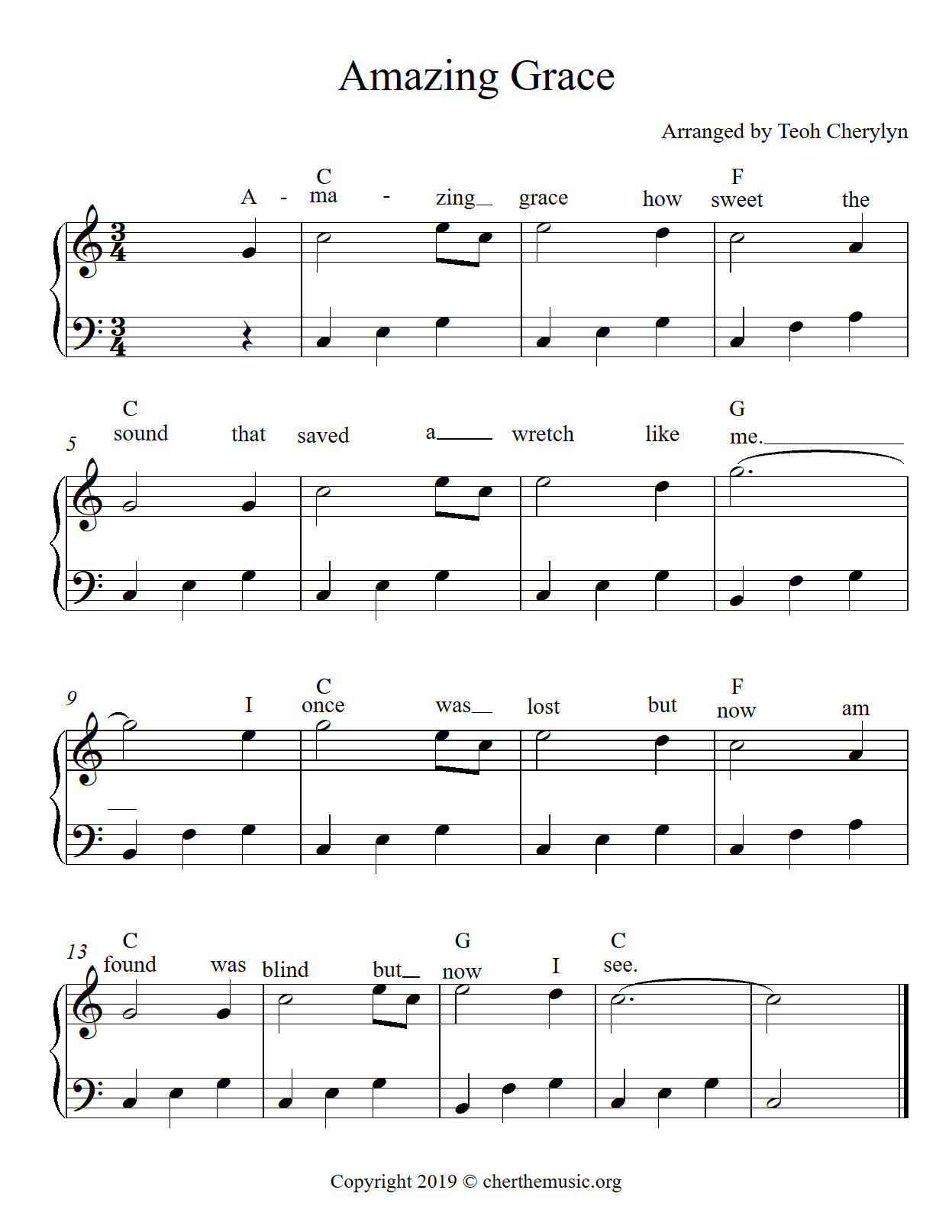 amazing grace easy piano solo sheet preview