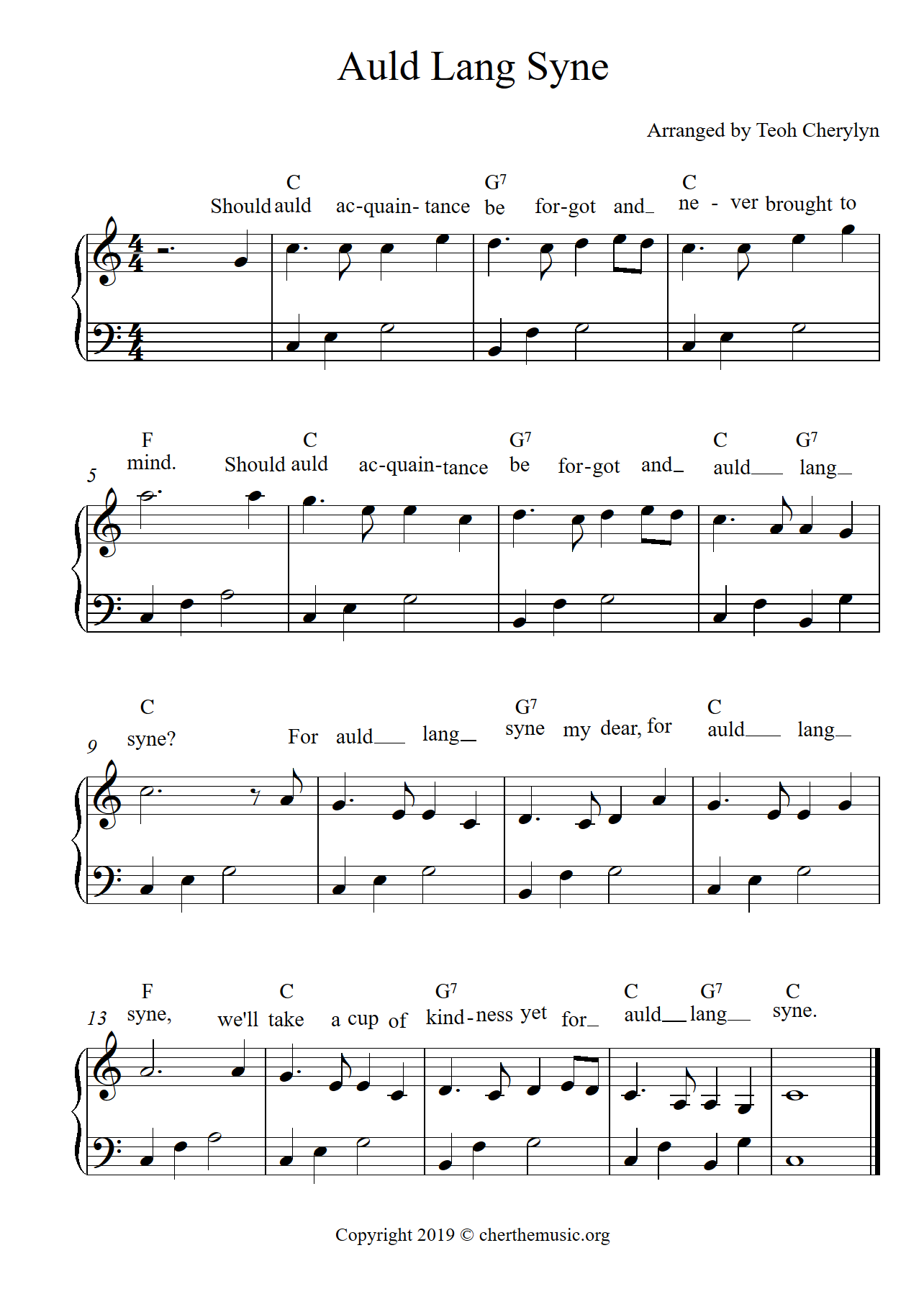 auld lang syne easy piano solo sheet music preview