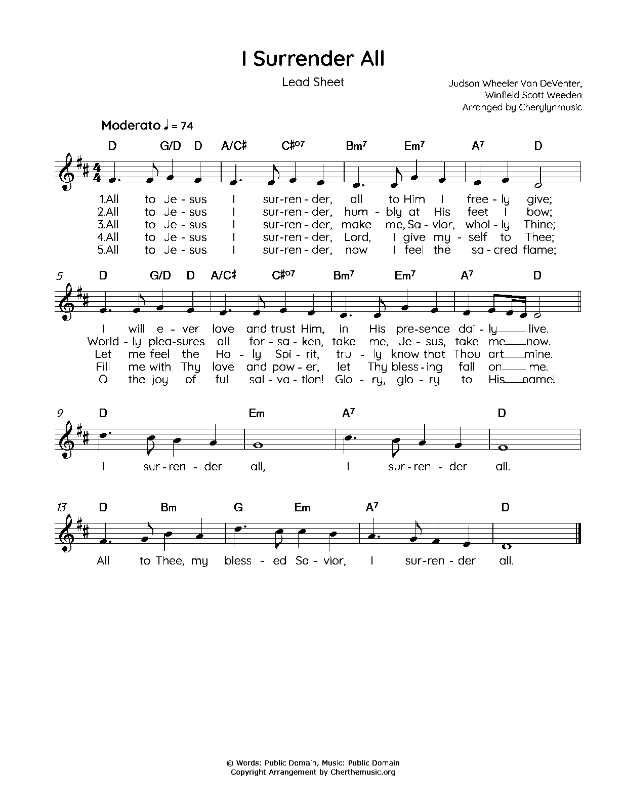 "I Surrender All" lead sheet preview